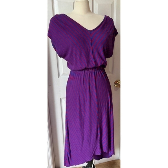 Mossimo Hi Lo Chevron Stripe V Neck Cap Sleeve Dress Purple Pink Size Medium - Picture 1 of 8